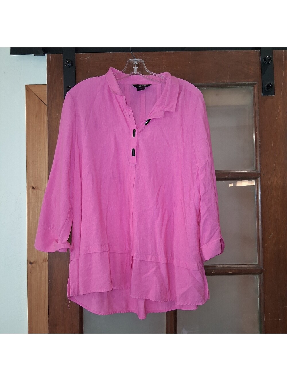 Ali Miles Hot Pink Tunic Blouse XL Layered Hem Art to Wear Peachy Barbiecore